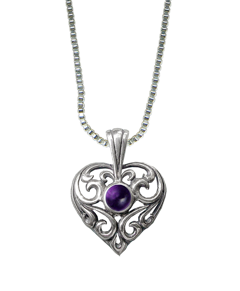 Sterling Silver Exceptional Filigree Heart Pendant With Amethyst